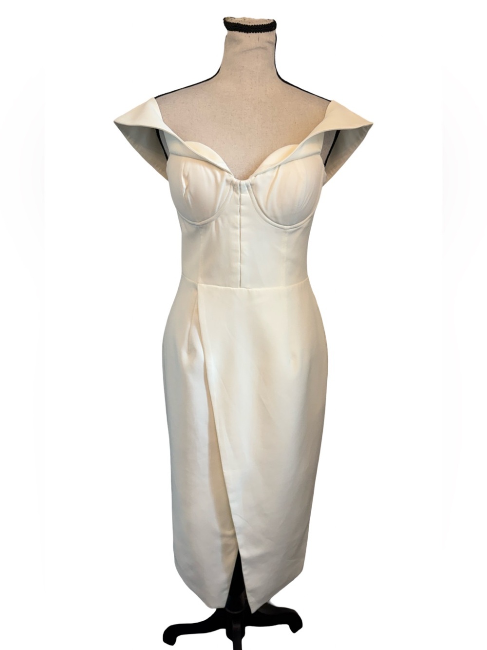 Lavish Alice Bustier Corset Wrap Midi Dress White Off Shoulder NWT US 6